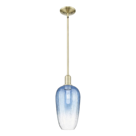 Innovations Brookhaven Flute 7in 1-Light Mini Pendant | Industrial Antique Brass Steel and Sapphire Blue Glass | Kitchen Island | Model 716-1S-AB-G484-7SB