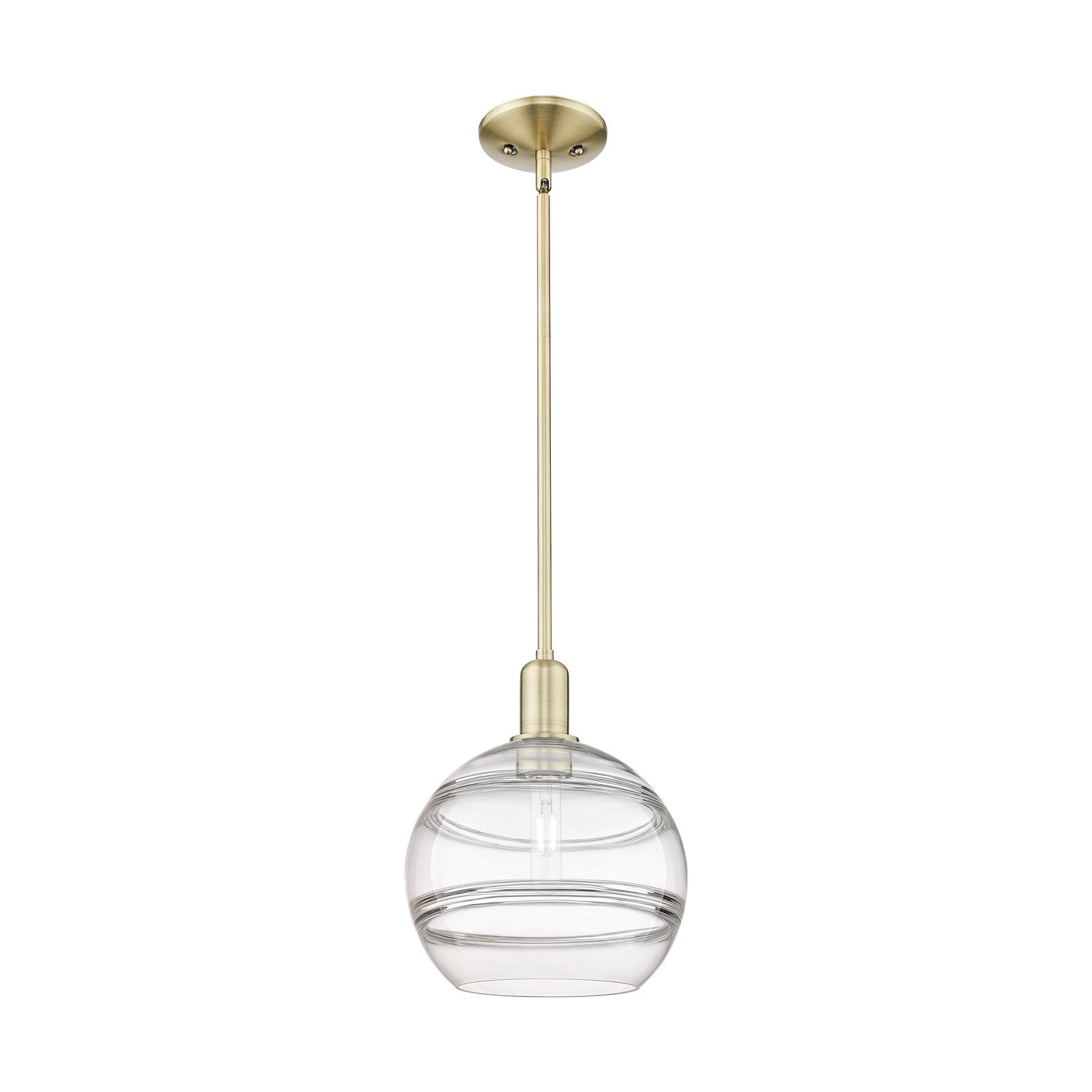 Innovations Rochester 10in 1-Light Mini Pendant | Industrial Antique Brass Steel and Clear Glass | Kitchen Island & Dining | Model 716-1S-AB-G556-10CL