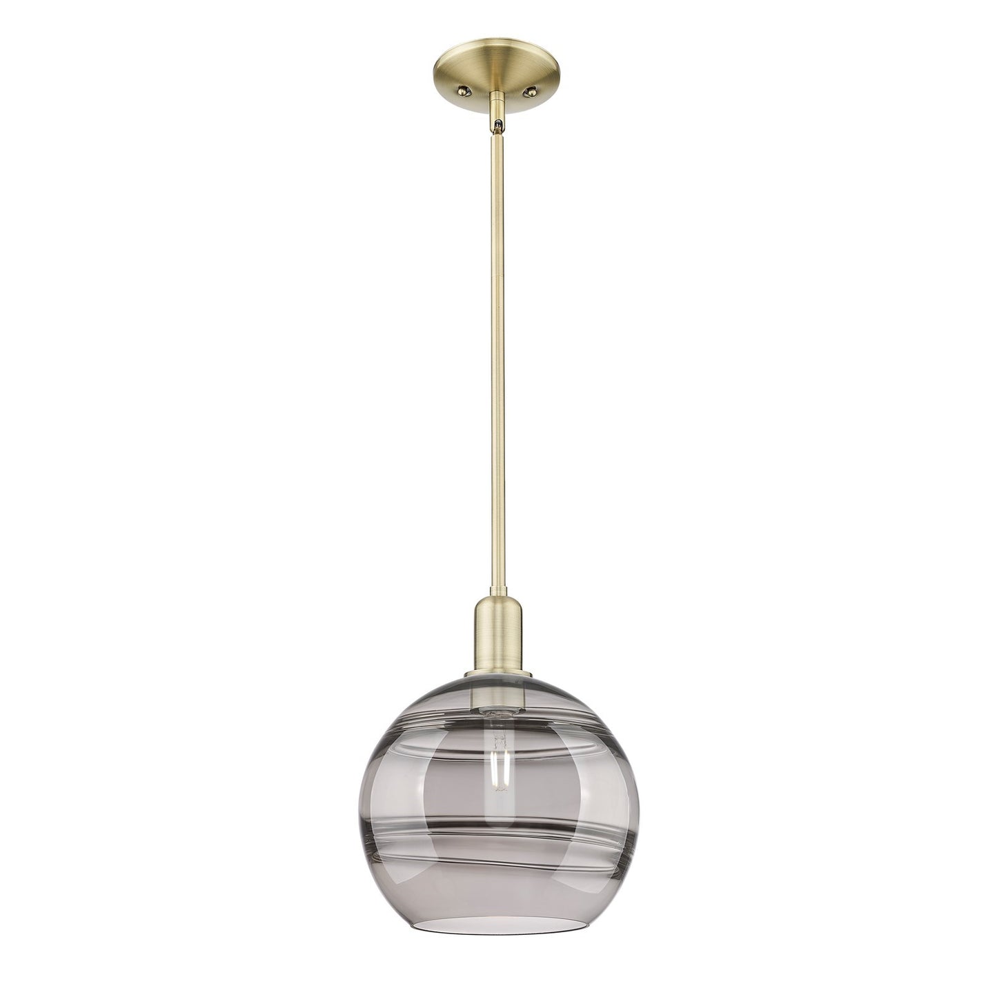 Innovations Rochester 10in 1-Light Mini Pendant | Industrial Antique Brass Steel and Light Smoke Glass | Kitchen Island & | Model 716-1S-AB-G556-10SM