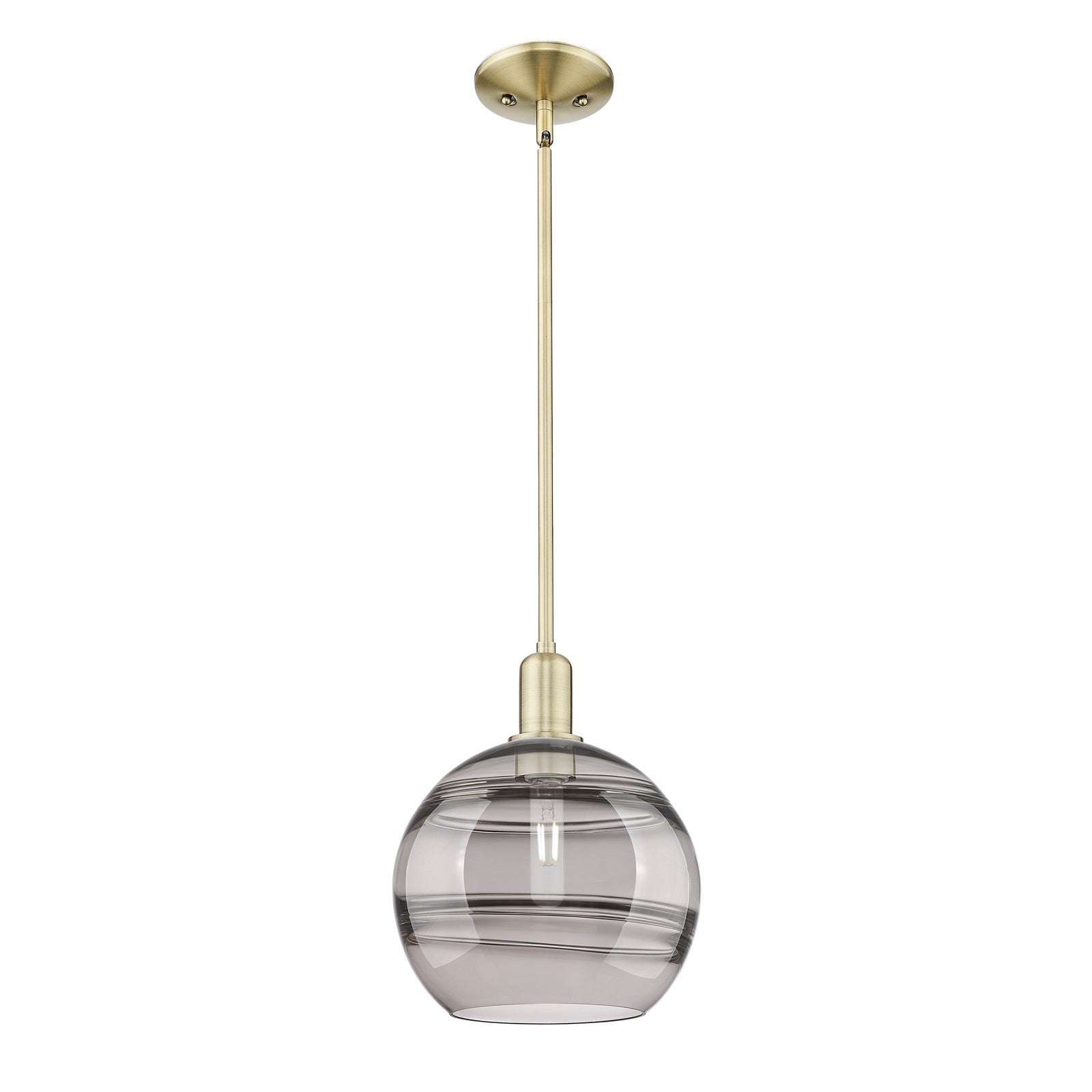 Innovations Rochester 10in 1-Light Mini Pendant | Industrial Antique Brass Steel and Light Smoke Glass | Kitchen Island & | Model 716-1S-AB-G556-10SM
