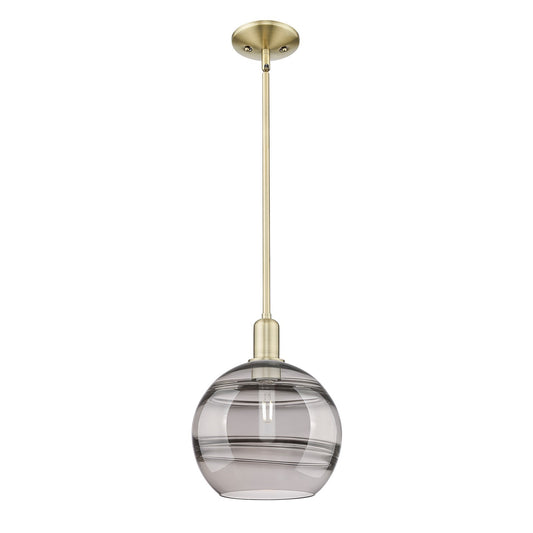 Innovations Rochester 10in 1-Light Mini Pendant | Industrial Antique Brass Steel and Light Smoke Glass | Kitchen Island & | Model 716-1S-AB-G556-10SM