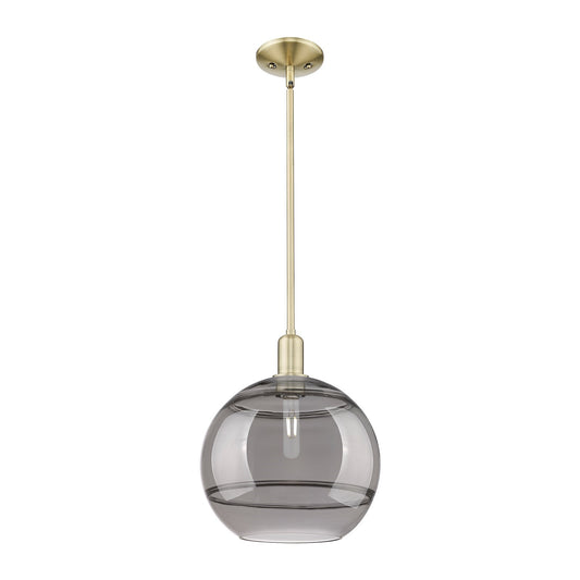 Innovations Rochester 12in 1-Light Mini Pendant | Industrial Antique Brass and Light Smoke Glass | Kitchen Island & Dining | Model 716-1S-AB-G556-12SM