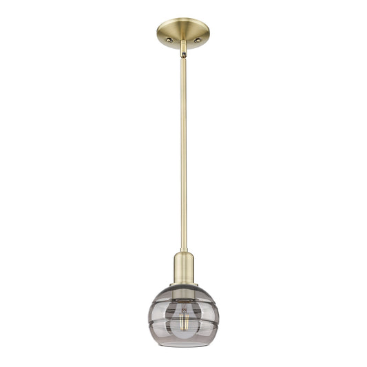 Innovations Rochester 6in 1-Light Mini Pendant | Industrial Antique Brass and Light Smoke Glass | Kitchen Island & Dining Room | Model 716-1S-AB-G556-6SM