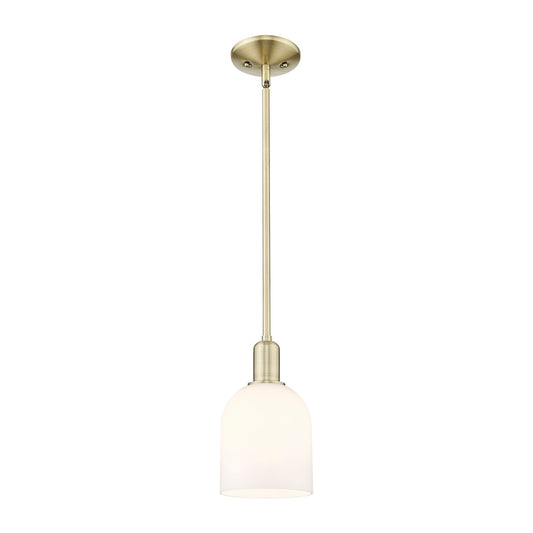Innovations Bella 6in 1-Light Mini Pendant | Industrial Antique Brass and White Glass | Kitchen Island & Dining Room | 5.5 x | Model 716-1S-AB-G558-6GWH