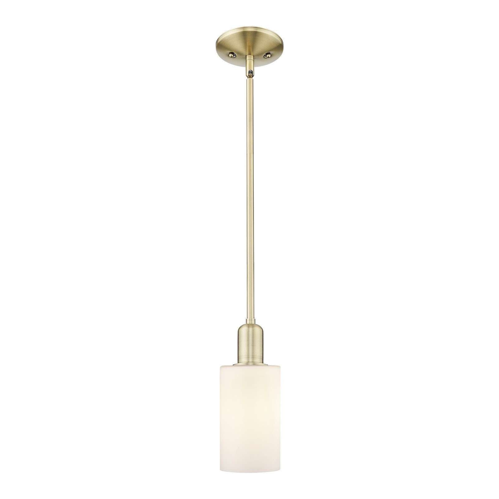 Innovations Clymer 1-Light Mini Pendant | Industrial Antique Brass Steel and Matte White Glass | Kitchen Island & Dining Room | Model 716-1S-AB-G801