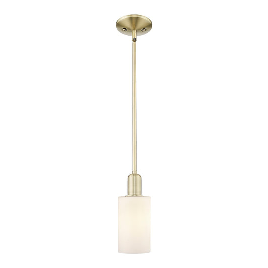 Innovations Clymer 1-Light Mini Pendant | Industrial Antique Brass Steel and Matte White Glass | Kitchen Island & Dining Room | Model 716-1S-AB-G801
