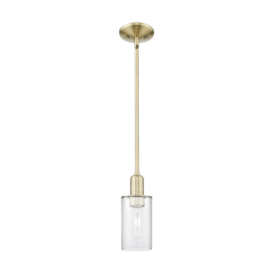 Innovations Clymer 4in 1-Light Mini Pendant | Industrial Antique Brass Steel and Clear Glass | Kitchen Island & Dining Room | Damp | Model 716-1S-AB-G802