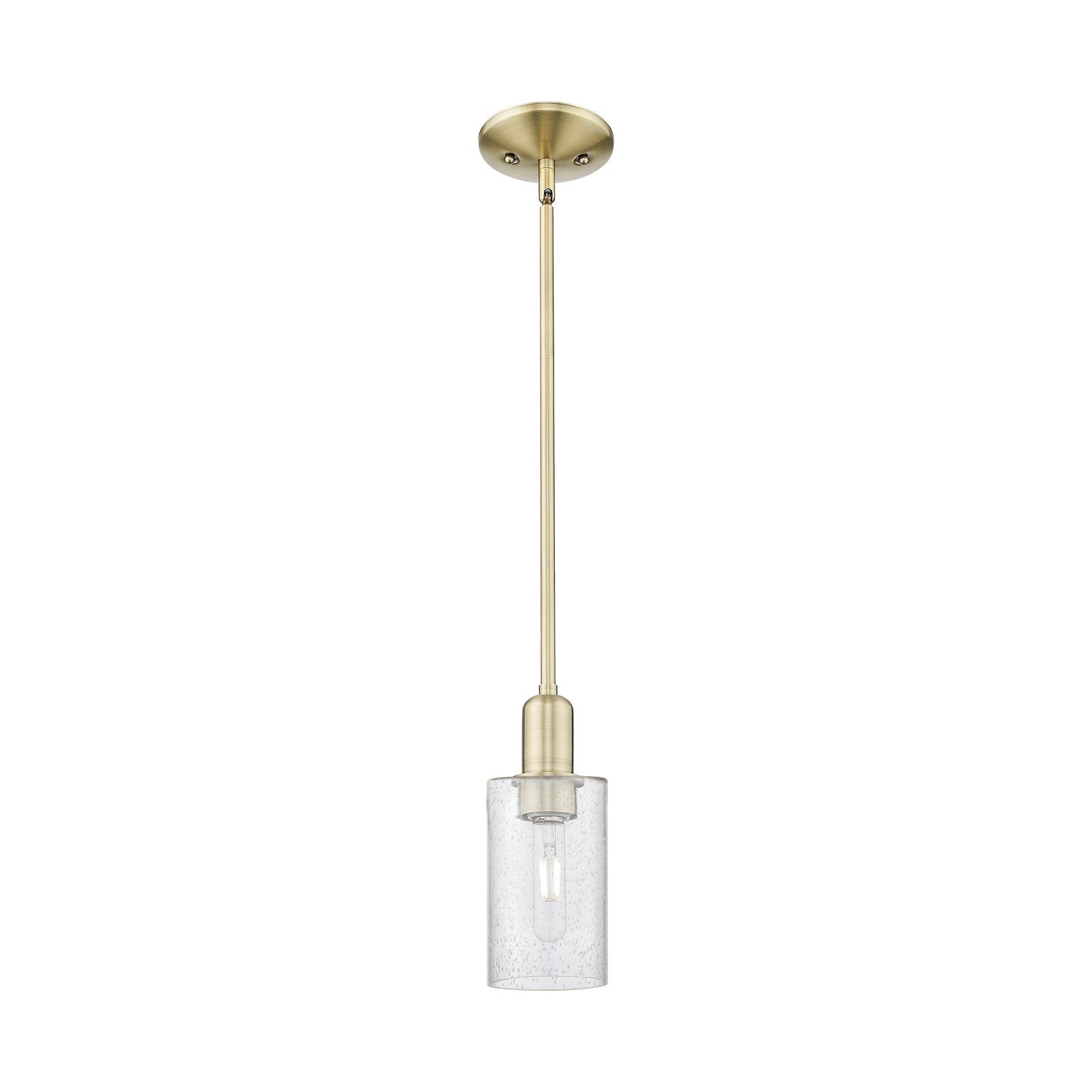 Innovations Clymer 4in 1-Light Mini Pendant | Industrial Antique Brass Steel and Seedy Glass | Kitchen Island & Dining Room | 3.88 | Model 716-1S-AB-G804