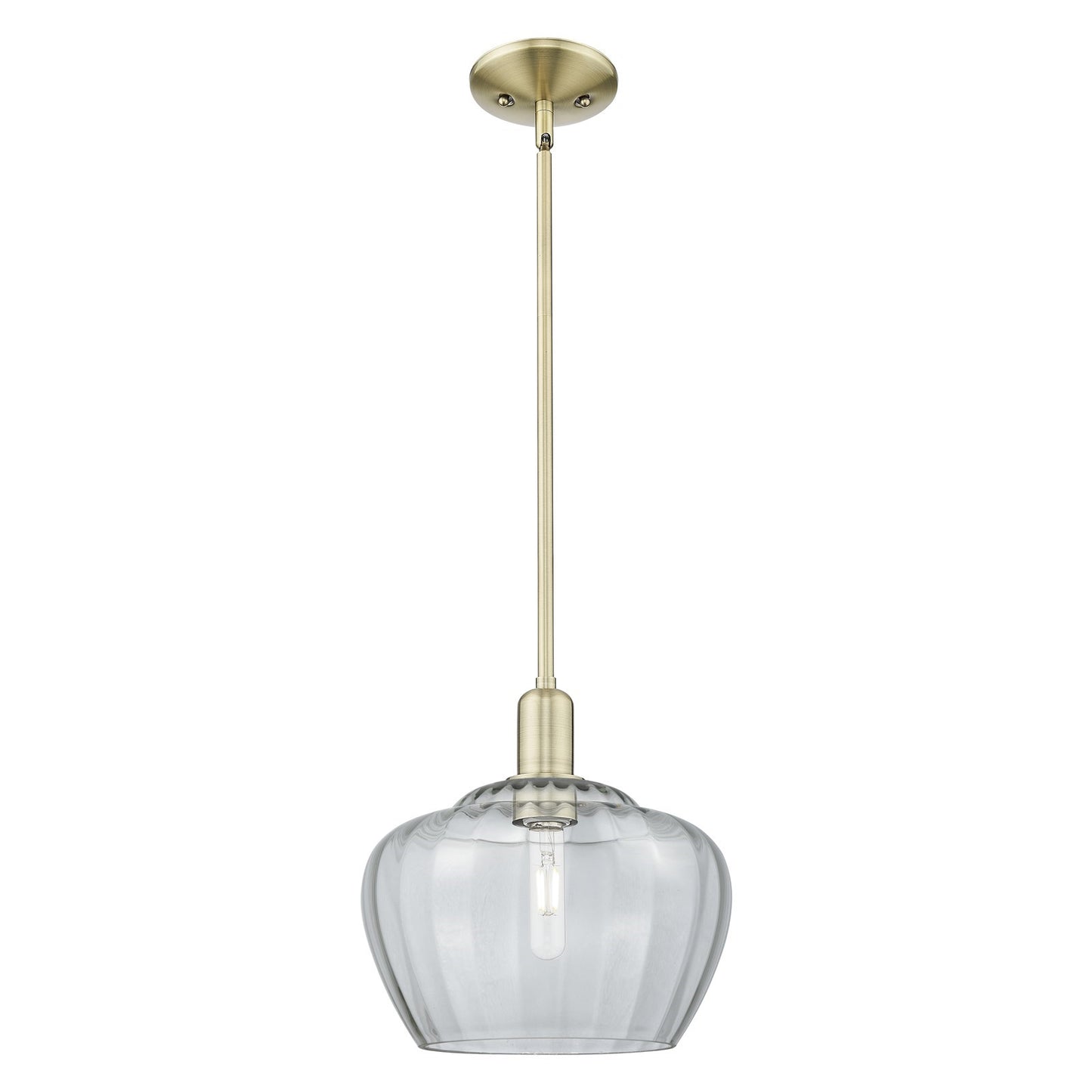 Innovations Fenton 11in 1-Light Mini Pendant | Industrial Antique Brass Steel and Clear Ribbed Glass | Kitchen Island & Dining | Model 716-1S-AB-G92-L