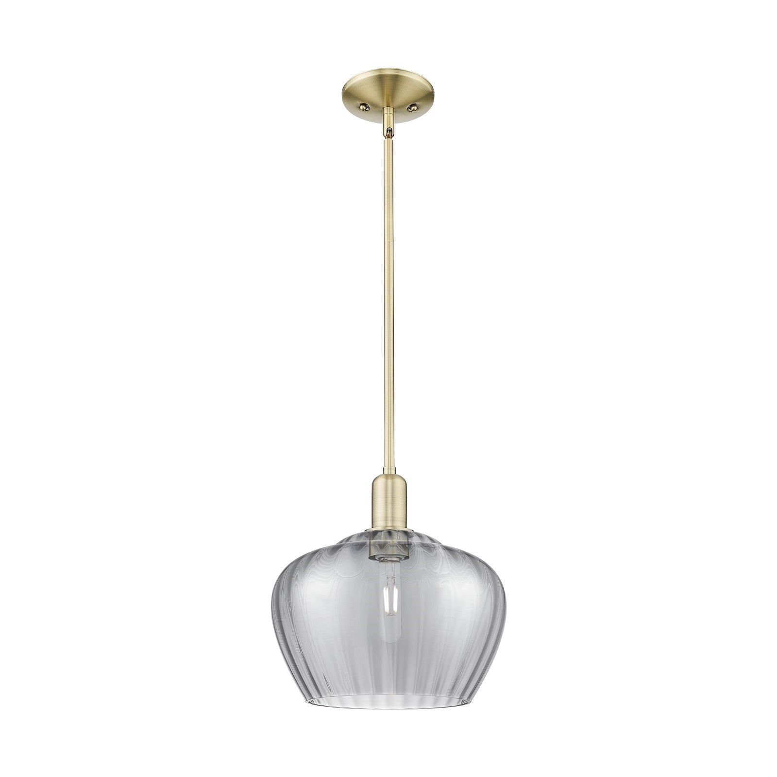 Innovations Fenton 11in 1-Light Mini Pendant | Industrial Antique Brass and Light Smoke Ribbed Glass | Kitchen Island & Dining | Model 716-1S-AB-G93-L