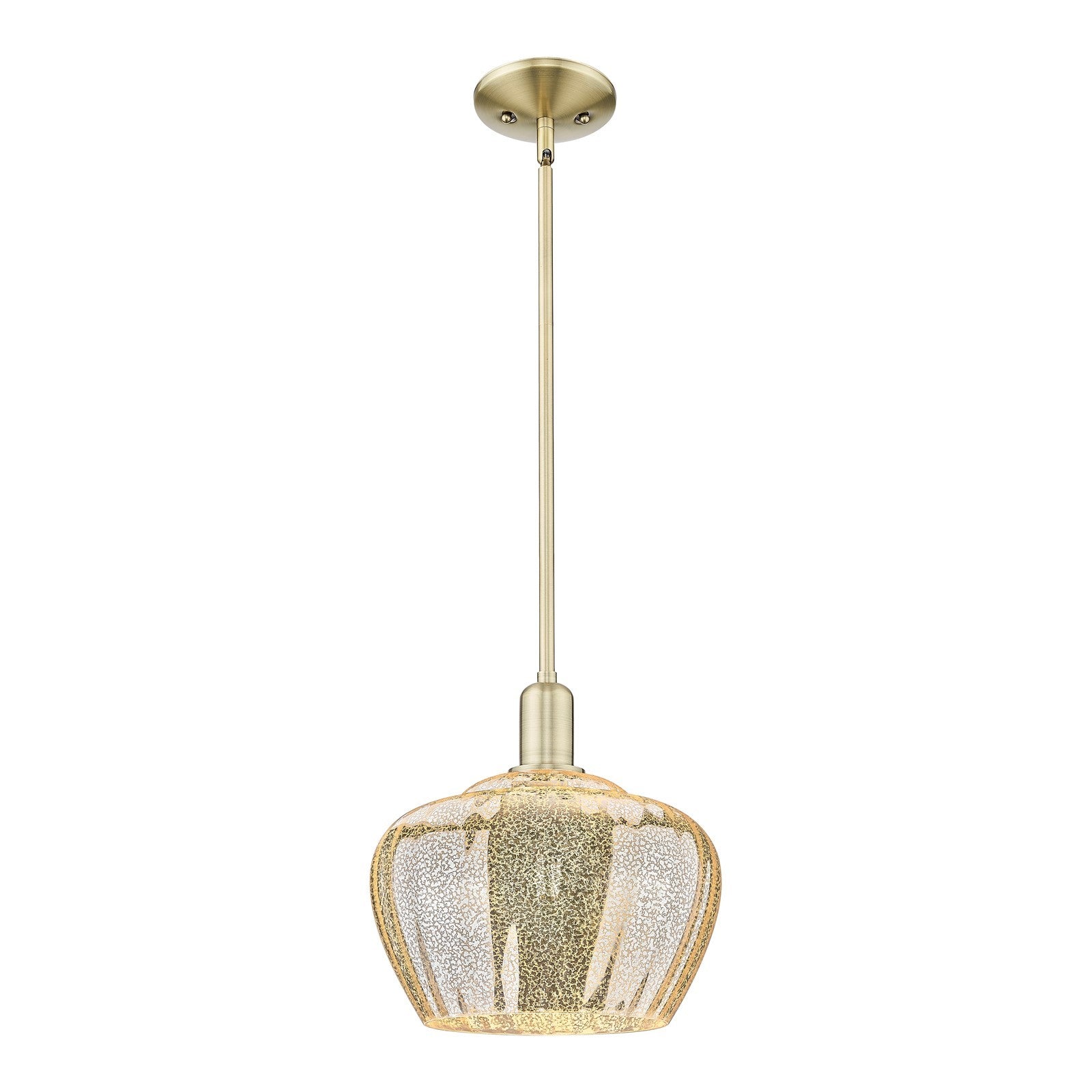 Innovations Fenton 11in 1-Light Mini Pendant | Industrial Antique Brass Steel and Mercury Ribbed Glass | Kitchen Island & Dining | Model 716-1S-AB-G96-L