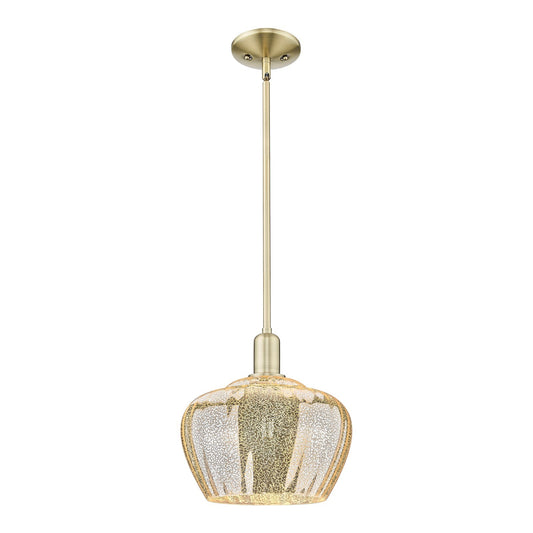 Innovations Fenton 11in 1-Light Mini Pendant | Industrial Antique Brass Steel and Mercury Ribbed Glass | Kitchen Island & Dining | Model 716-1S-AB-G96-L