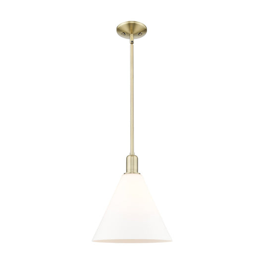 Innovations Berkshire Glass 12in 1-Light Mini Pendant | Industrial Antique Brass Steel and Matte White Glass | Kitchen Island & | Model 716-1S-AB-GBC-121