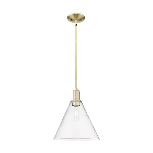 Innovations Berkshire Glass 12in 1-Light Mini Pendant | Industrial Antique Brass and Clear Glass | Kitchen Island & Dining Room | Model 716-1S-AB-GBC-122