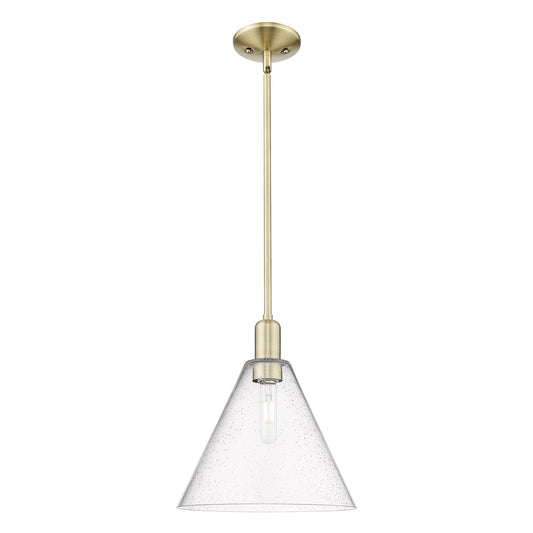 Innovations Berkshire Glass 12in 1-Light Mini Pendant | Industrial Antique Brass Steel and Seedy Glass | Kitchen Island | 12 x | Model 716-1S-AB-GBC-124