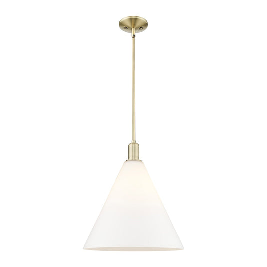 Innovations Berkshire Glass 16in 1-Light Mini Pendant | Industrial Antique Brass Steel and Matte White Glass | Kitchen Island & | Model 716-1S-AB-GBC-161