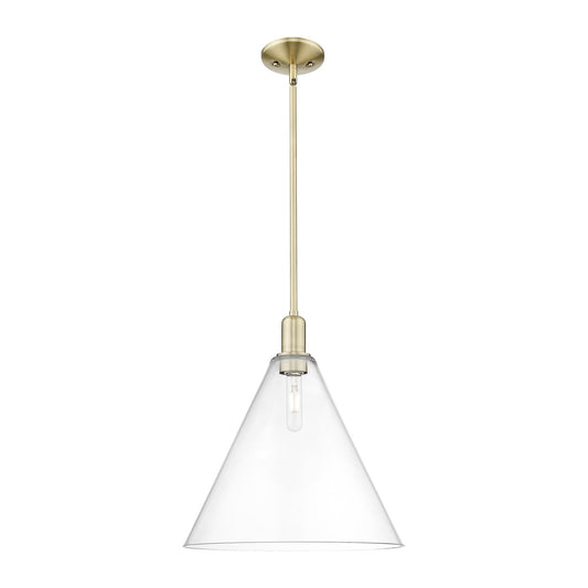 Innovations Berkshire Glass 16in 1-Light Mini Pendant | Industrial Antique Brass Steel and Clear Glass | Kitchen Island & Dining | Model 716-1S-AB-GBC-162
