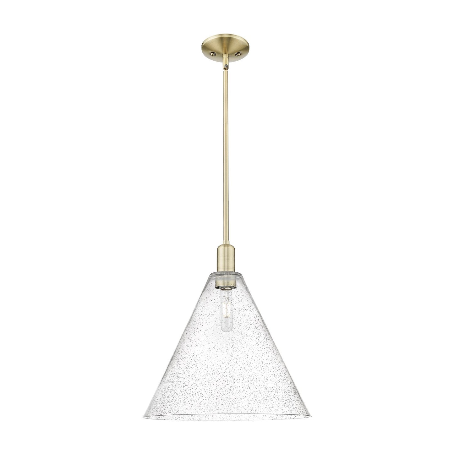 Innovations Berkshire Glass 16in 1-Light Mini Pendant | Industrial Antique Brass Steel and Seedy Glass | Kitchen Island & Dining | Model 716-1S-AB-GBC-164