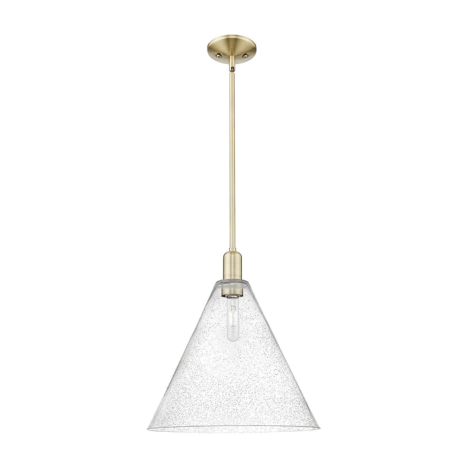 Innovations Berkshire Glass 16in 1-Light Mini Pendant | Industrial Antique Brass Steel and Seedy Glass | Kitchen Island & Dining | Model 716-1S-AB-GBC-164