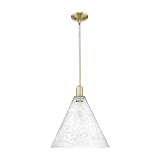 Innovations Berkshire Glass 16in 1-Light Mini Pendant | Industrial Antique Brass Steel and Seedy Glass | Kitchen Island & Dining | Model 716-1S-AB-GBC-164