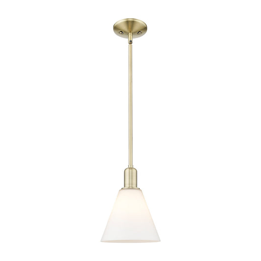 Innovations Berkshire Glass 8in 1-Light Mini Pendant | Industrial Antique Brass Steel and Matte White Glass | Kitchen Island & | Model 716-1S-AB-GBC-81