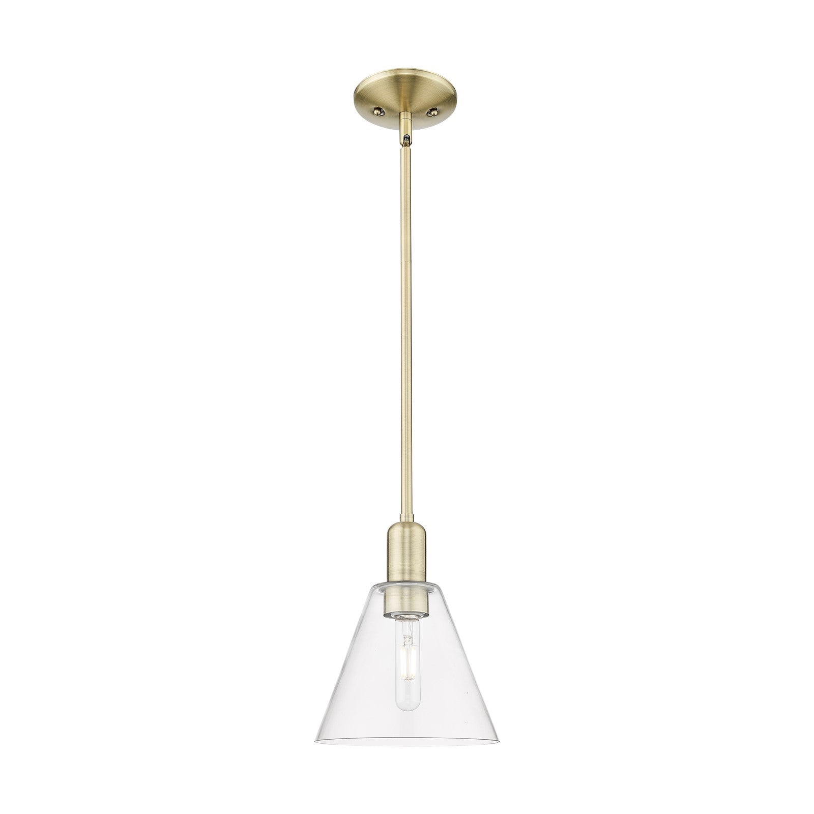 Innovations Berkshire Glass 8in 1-Light Mini Pendant | Industrial Antique Brass Steel and Clear Glass | Kitchen Island & Dining | Model 716-1S-AB-GBC-82
