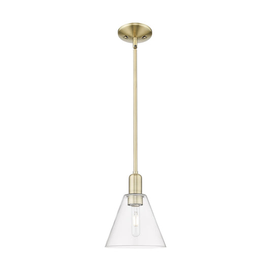 Innovations Berkshire Glass 8in 1-Light Mini Pendant | Industrial Antique Brass Steel and Clear Glass | Kitchen Island & Dining | Model 716-1S-AB-GBC-82