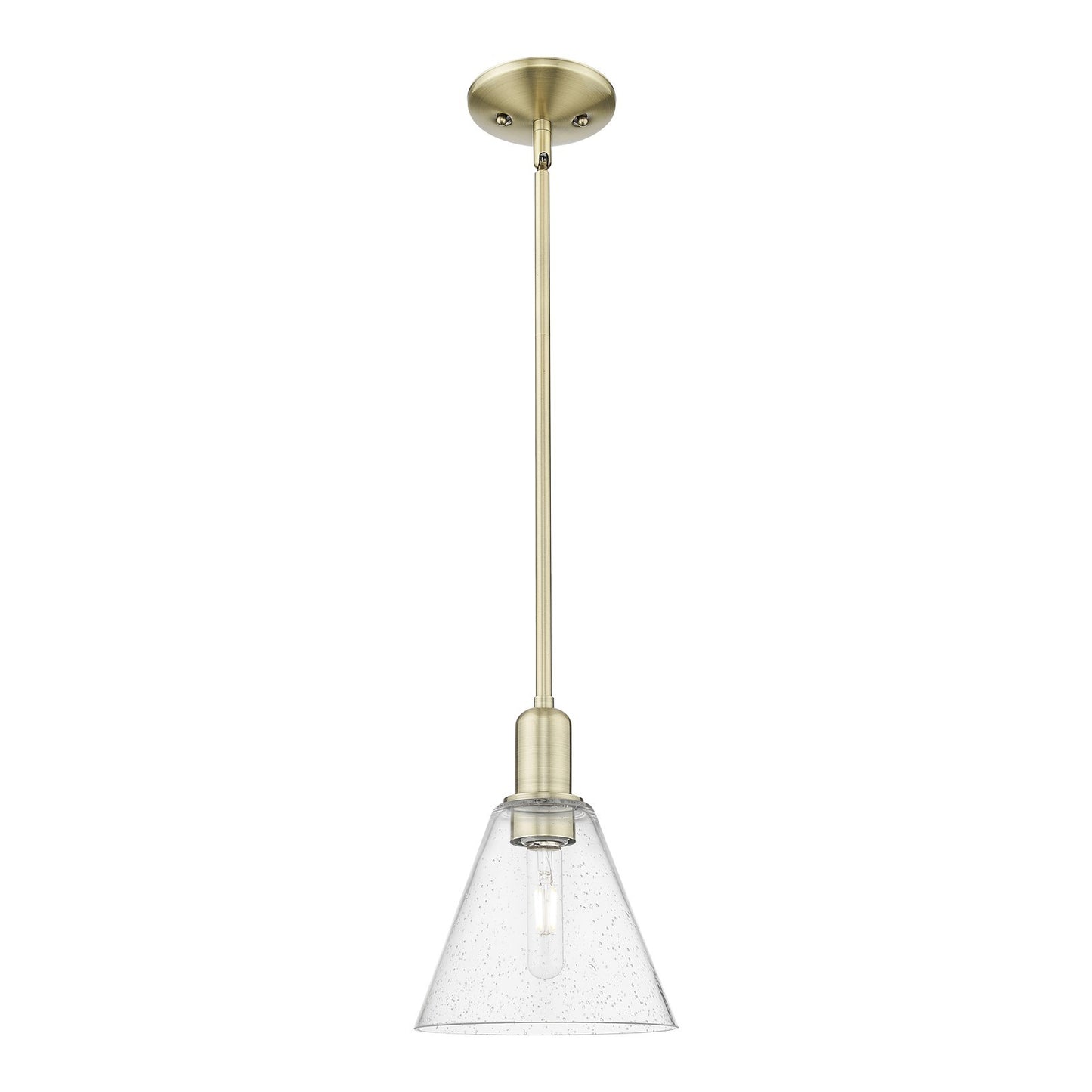 Innovations Berkshire Glass 8in 1-Light Mini Pendant | Industrial Antique Brass Steel and Seedy Glass | Kitchen Island & Dining | Model 716-1S-AB-GBC-84