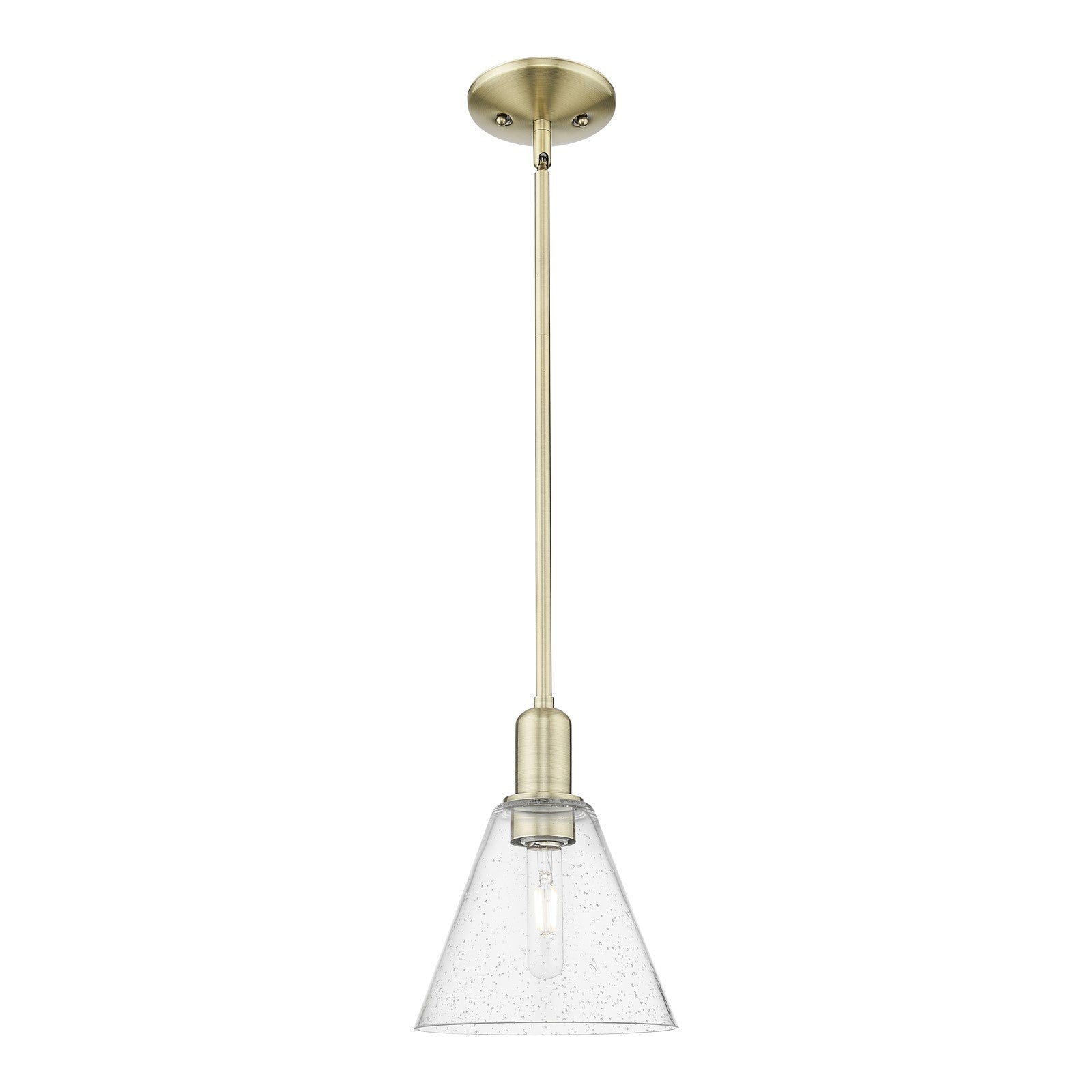 Innovations Berkshire Glass 8in 1-Light Mini Pendant | Industrial Antique Brass Steel and Seedy Glass | Kitchen Island & Dining | Model 716-1S-AB-GBC-84