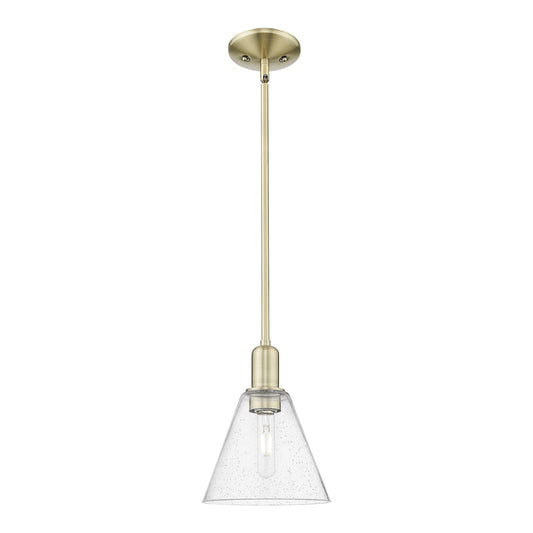 Innovations Berkshire Glass 8in 1-Light Mini Pendant | Industrial Antique Brass Steel and Seedy Glass | Kitchen Island & Dining | Model 716-1S-AB-GBC-84