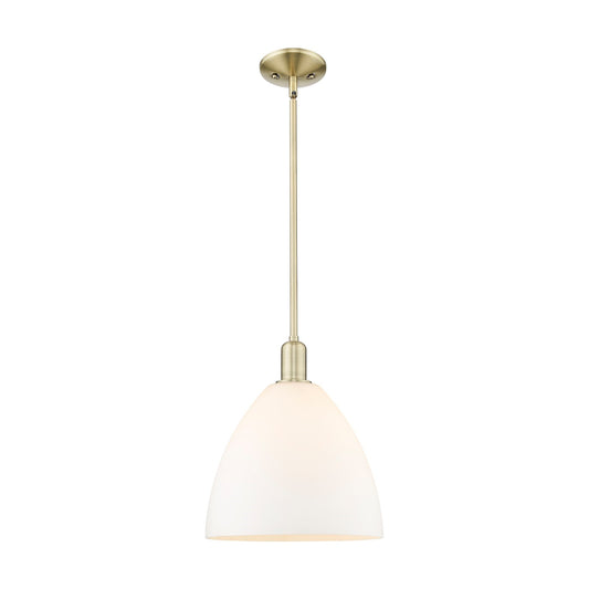 Innovations Bristol 12in 1-Light Mini Pendant | Industrial Antique Brass and Matte White Glass | Kitchen Island & Dining Room | Model 716-1S-AB-GBD-121