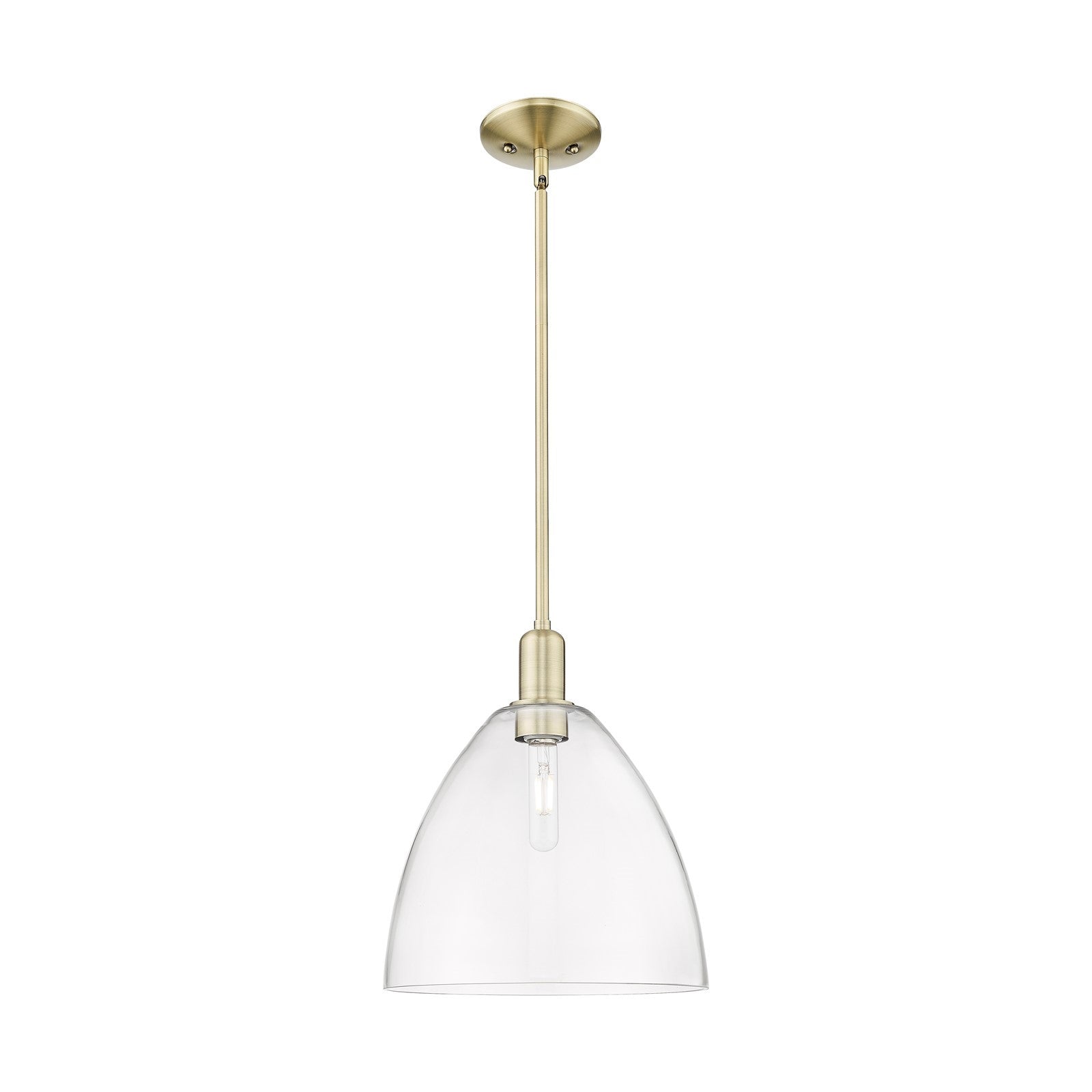 Innovations Bristol 12in 1-Light Mini Pendant | Industrial Antique Brass Steel and Clear Glass | Kitchen Island & Dining Room | Model 716-1S-AB-GBD-122