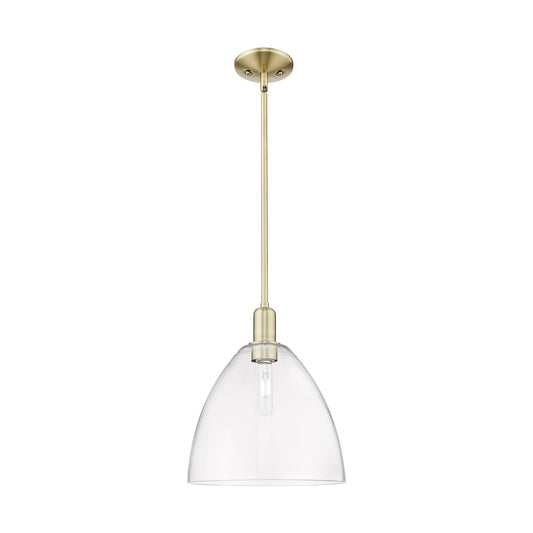 Innovations Bristol 12in 1-Light Mini Pendant | Industrial Antique Brass Steel and Clear Glass | Kitchen Island & Dining Room | Model 716-1S-AB-GBD-122