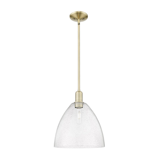 Innovations Bristol 12in 1-Light Mini Pendant | Industrial Antique Brass Steel and Seedy Glass | Kitchen Island & Dining Room | Model 716-1S-AB-GBD-124