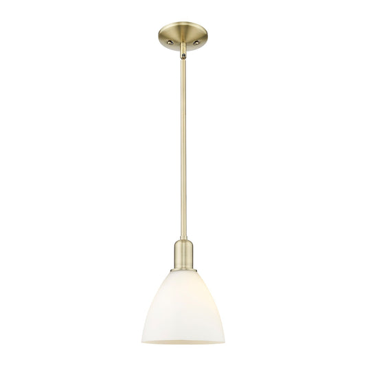 Innovations Bristol 8in 1-Light Mini Pendant | Industrial Antique Brass Steel and Matte White Glass | Kitchen Island & Dining | Model 716-1S-AB-GBD-751