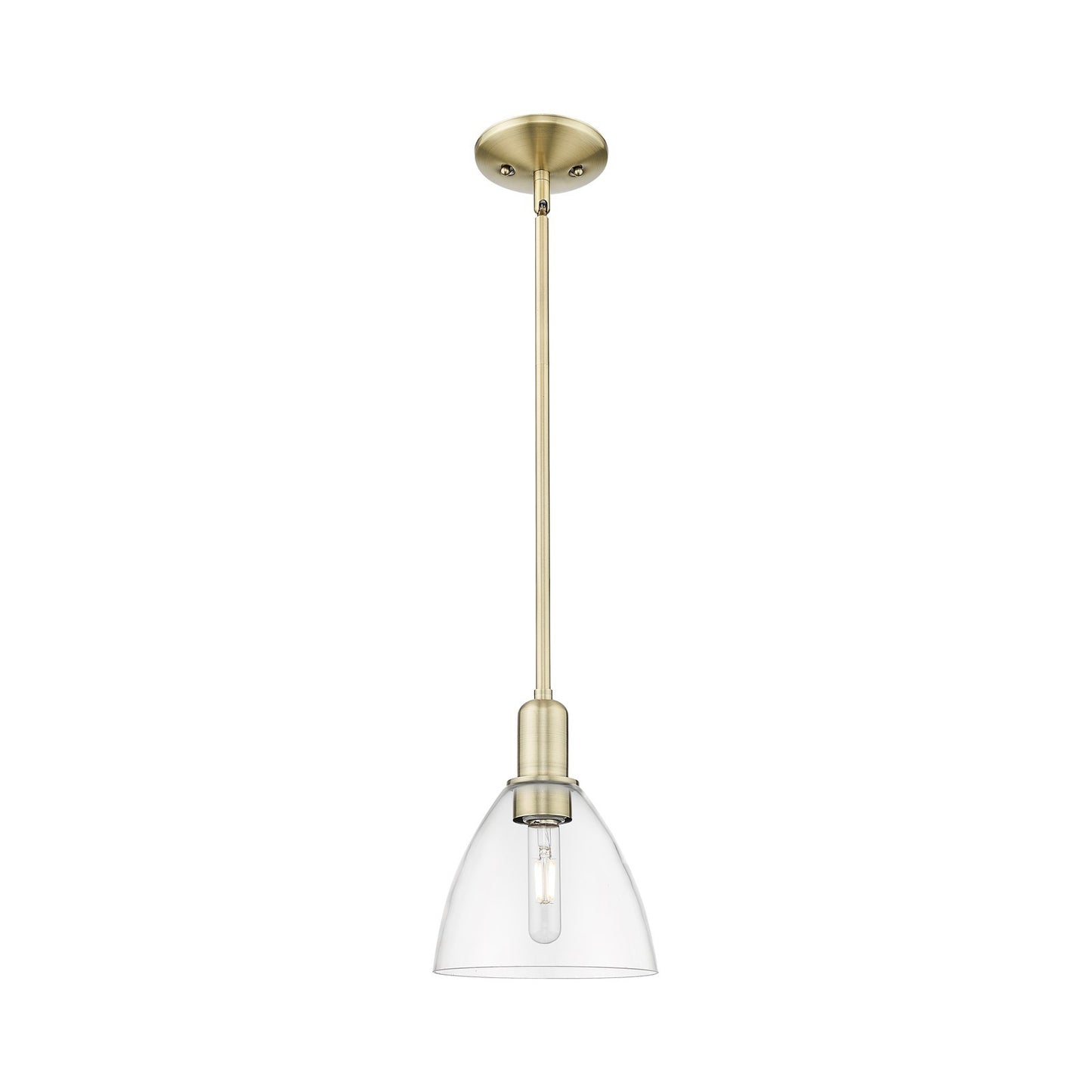 Innovations Bristol 8in 1-Light Mini Pendant | Industrial Antique Brass Steel and Clear Glass | Kitchen Island & Dining Room | Model 716-1S-AB-GBD-752