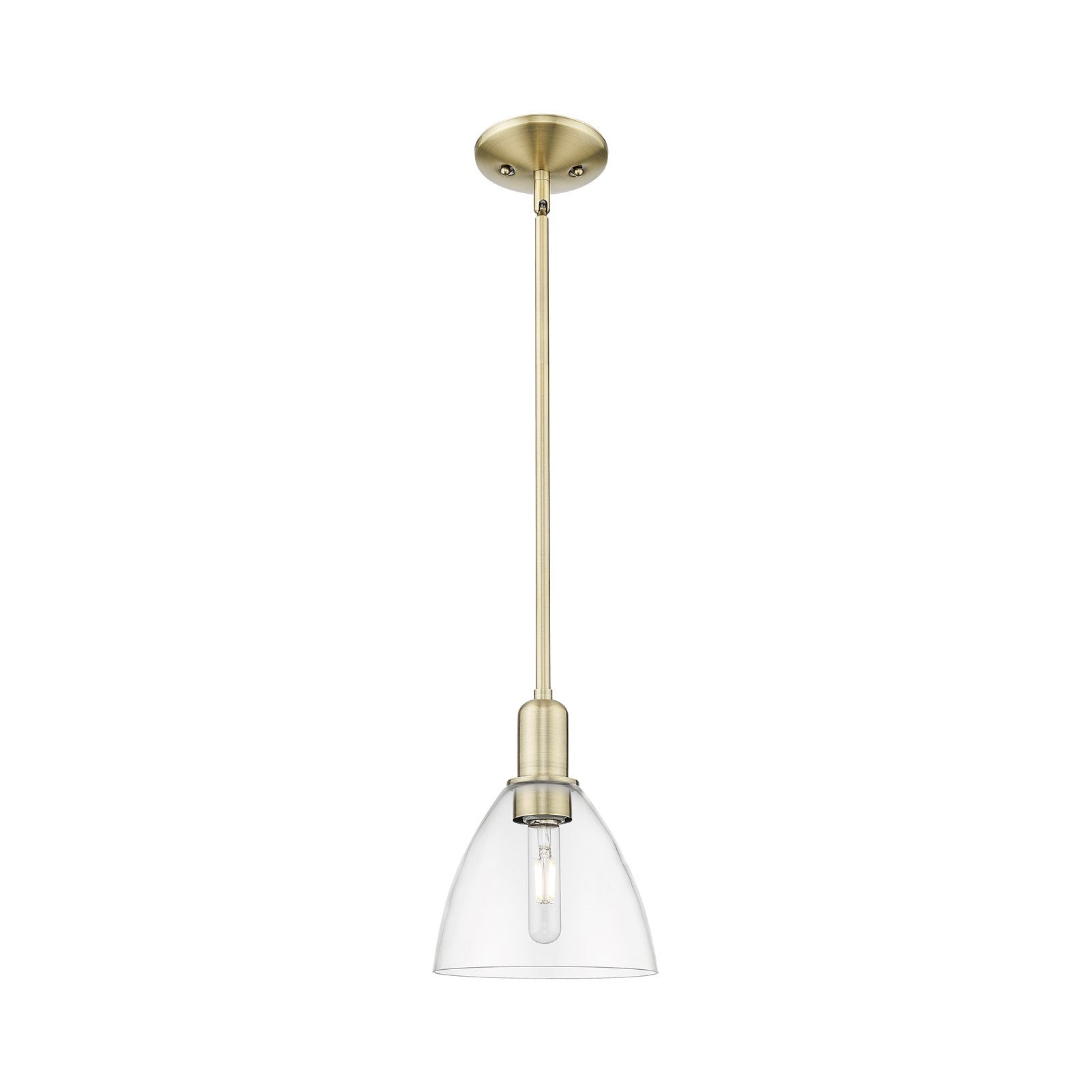 Innovations Bristol 8in 1-Light Mini Pendant | Industrial Antique Brass Steel and Clear Glass | Kitchen Island & Dining Room | Model 716-1S-AB-GBD-752