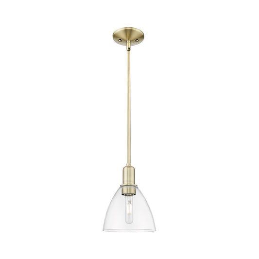 Innovations Bristol 8in 1-Light Mini Pendant | Industrial Antique Brass Steel and Clear Glass | Kitchen Island & Dining Room | Model 716-1S-AB-GBD-752