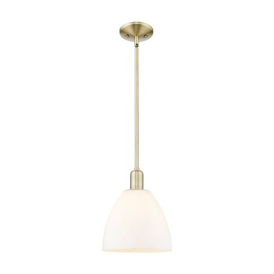 Innovations Bristol 9in 1-Light Mini Pendant | Industrial Antique Brass and Matte White Glass | Kitchen Island & Dining Room | Model 716-1S-AB-GBD-91