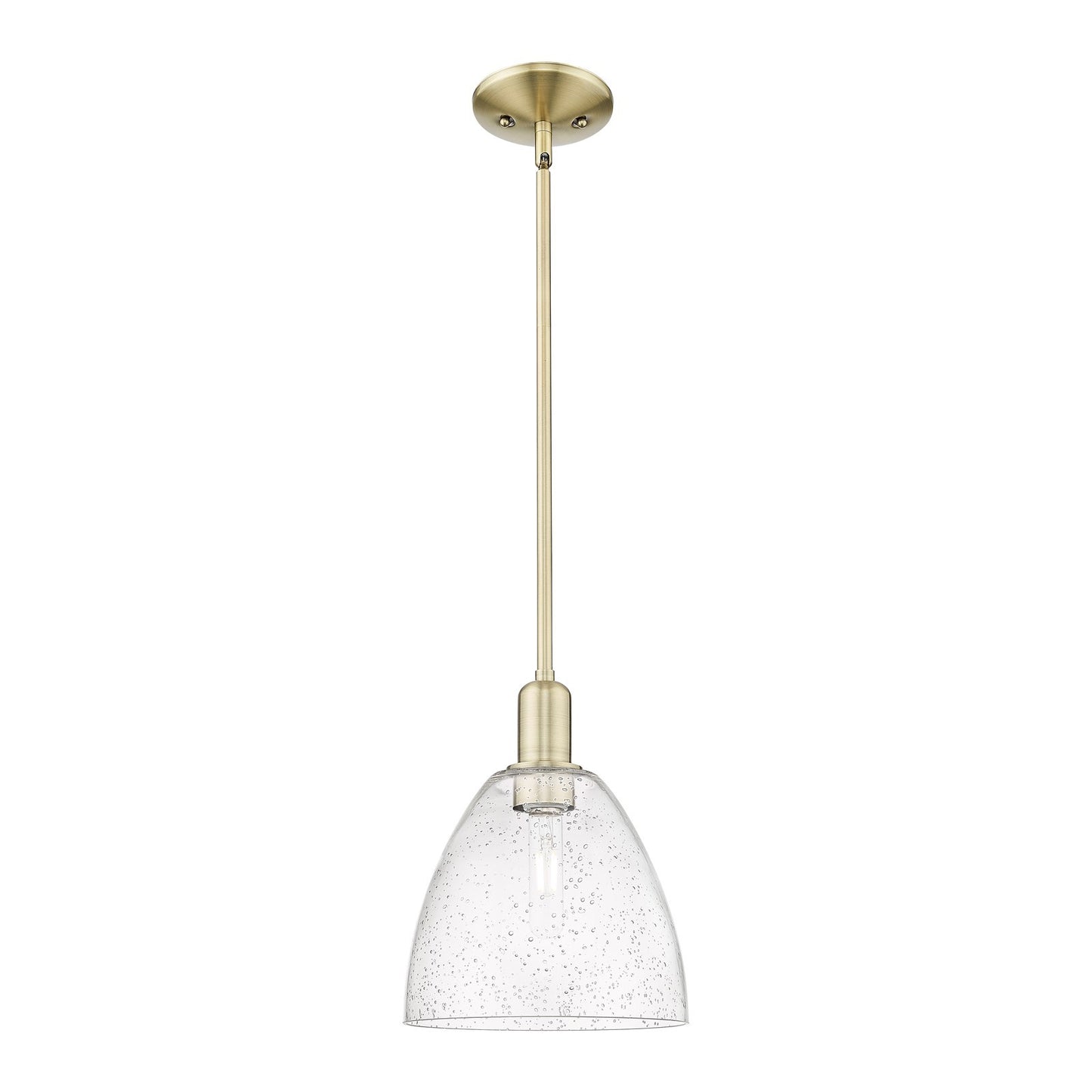 Innovations Bristol 9in 1-Light Mini Pendant | Industrial Antique Brass and Seedy Glass | Kitchen Island & Dining Room | 9 x 9 x | Model 716-1S-AB-GBD-94