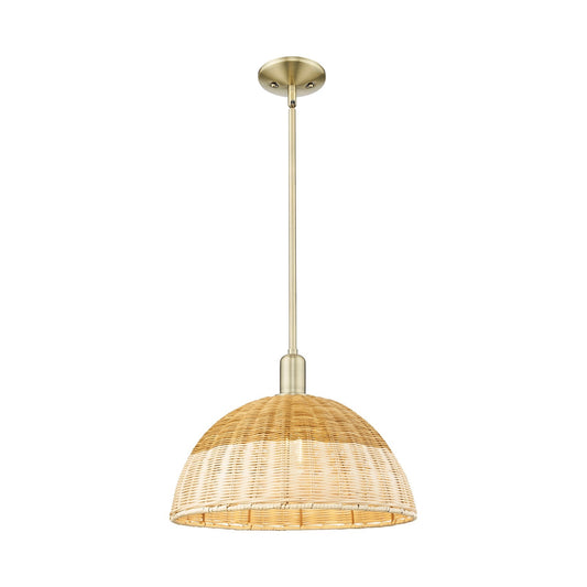 Innovations Natural Ballston Dome 16in 1-Light Mini Pendant | Farmhouse Antique Brass and Natural Fiber Basketweave | Model 716-1S-AB-NBD2-16-NAT