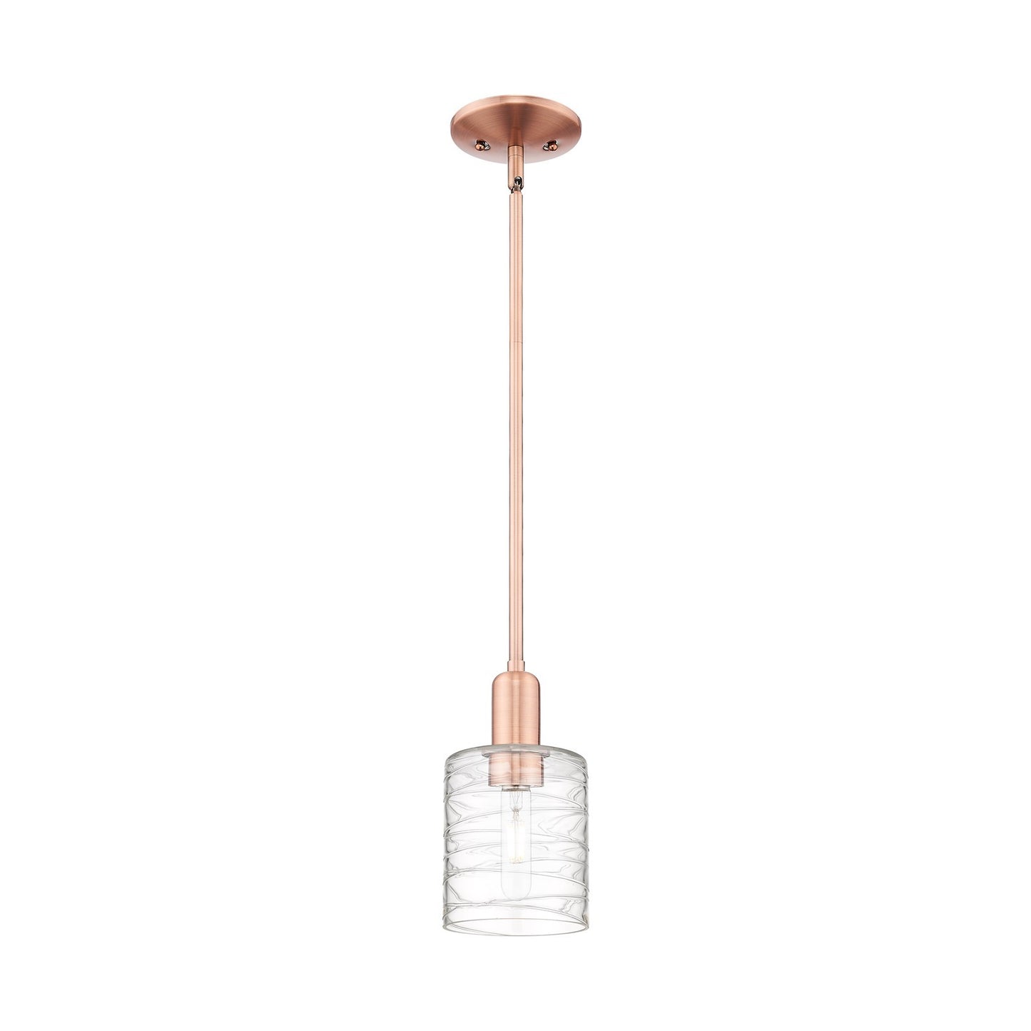 Innovations Cobbleskill 5in 1-Light Mini Pendant | Industrial Antique Copper Steel and Deco Swirl Glass | Kitchen Island & | Model 716-1S-AC-G1113