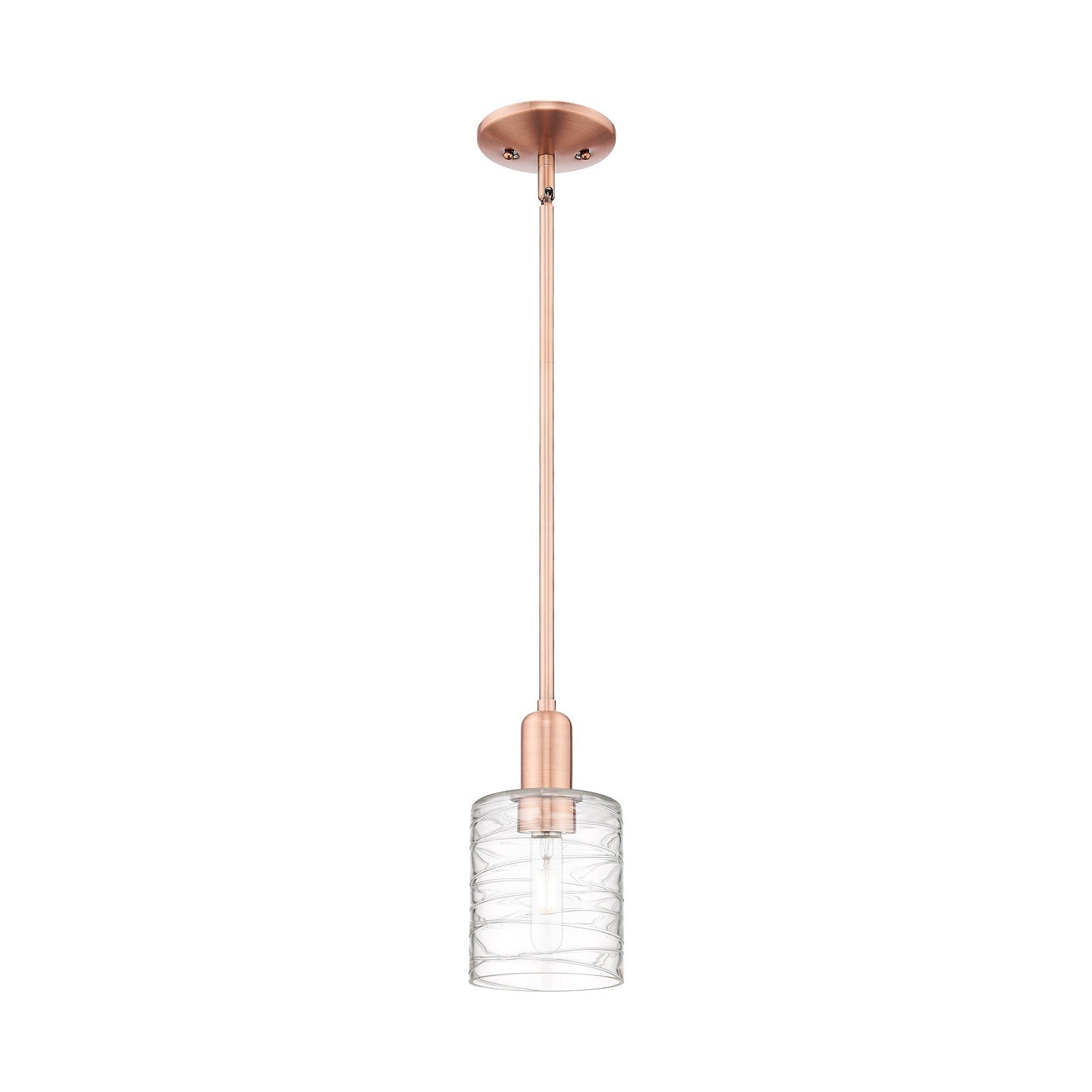 Innovations Cobbleskill 5in 1-Light Mini Pendant | Industrial Antique Copper Steel and Deco Swirl Glass | Kitchen Island & | Model 716-1S-AC-G1113