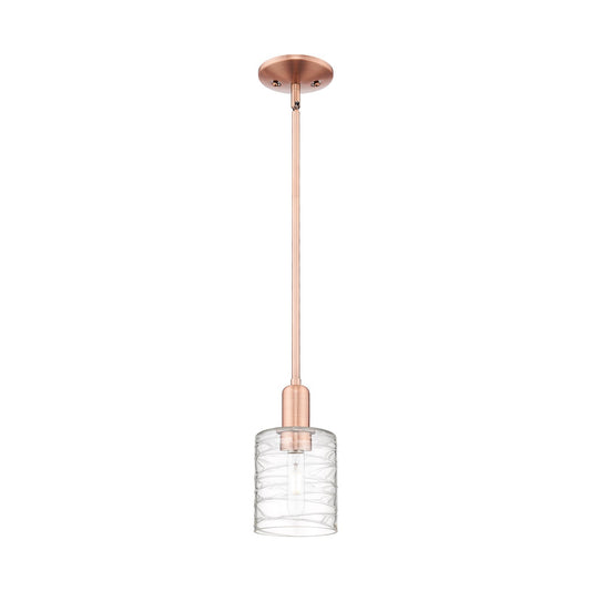 Innovations Cobbleskill 5in 1-Light Mini Pendant | Industrial Antique Copper Steel and Deco Swirl Glass | Kitchen Island & | Model 716-1S-AC-G1113