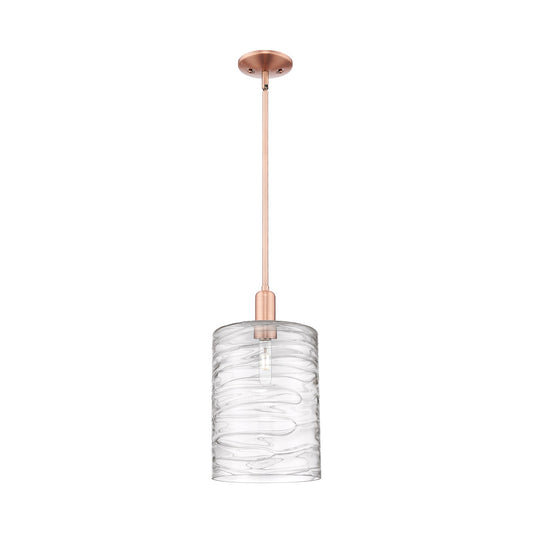 Innovations Cobbleskill 9in 1-Light Mini Pendant | Industrial Antique Copper Steel and Deco Swirl Glass | Kitchen Island | 9 x 9 | Model 716-1S-AC-G1113-L