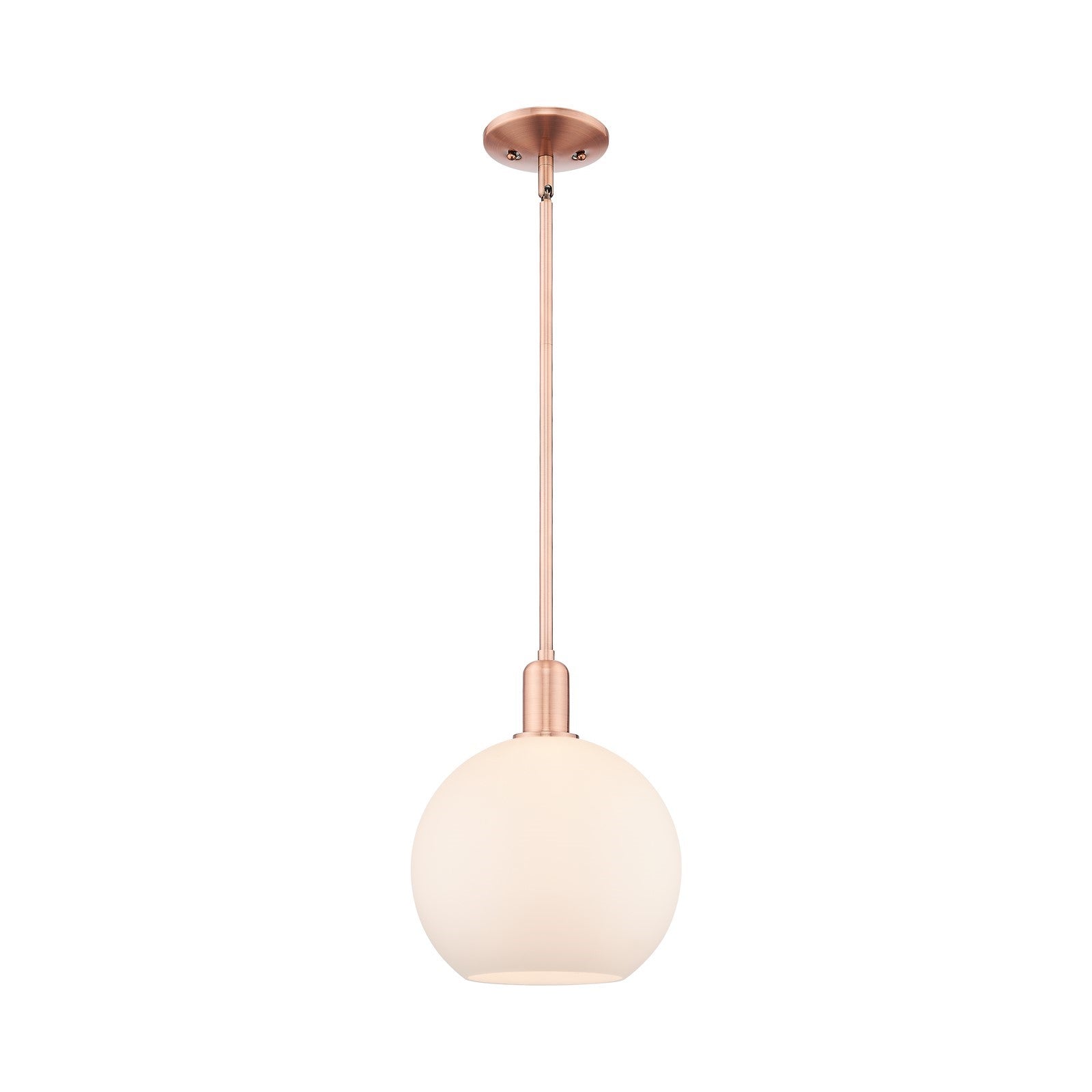 Innovations Athens 10in 1-Light Mini Pendant | Industrial Antique Copper Steel and Matte White Glass | Kitchen Island & Dining | Model 716-1S-AC-G121-10