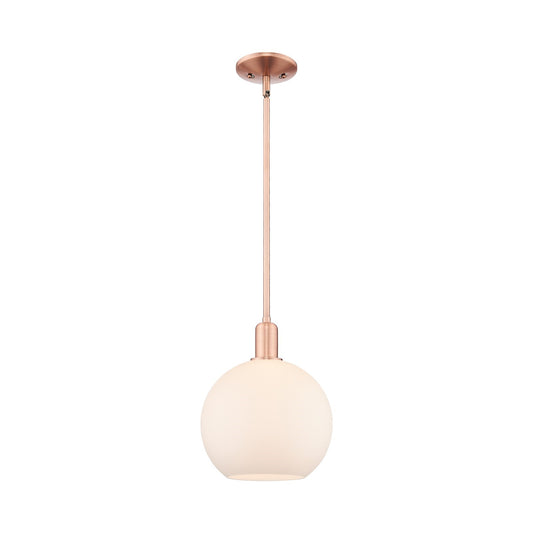 Innovations Athens 10in 1-Light Mini Pendant | Industrial Antique Copper Steel and Matte White Glass | Kitchen Island & Dining | Model 716-1S-AC-G121-10