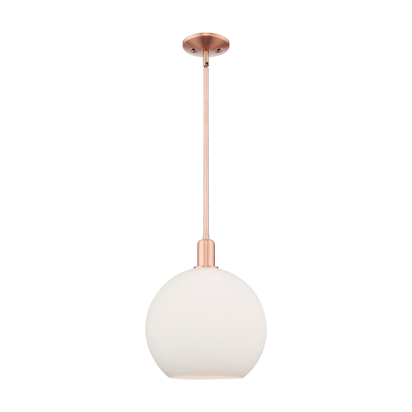 Innovations Athens 12in 1-Light Mini Pendant | Industrial Antique Copper and Matte White Glass | Kitchen Island & Dining Room | Model 716-1S-AC-G121-12