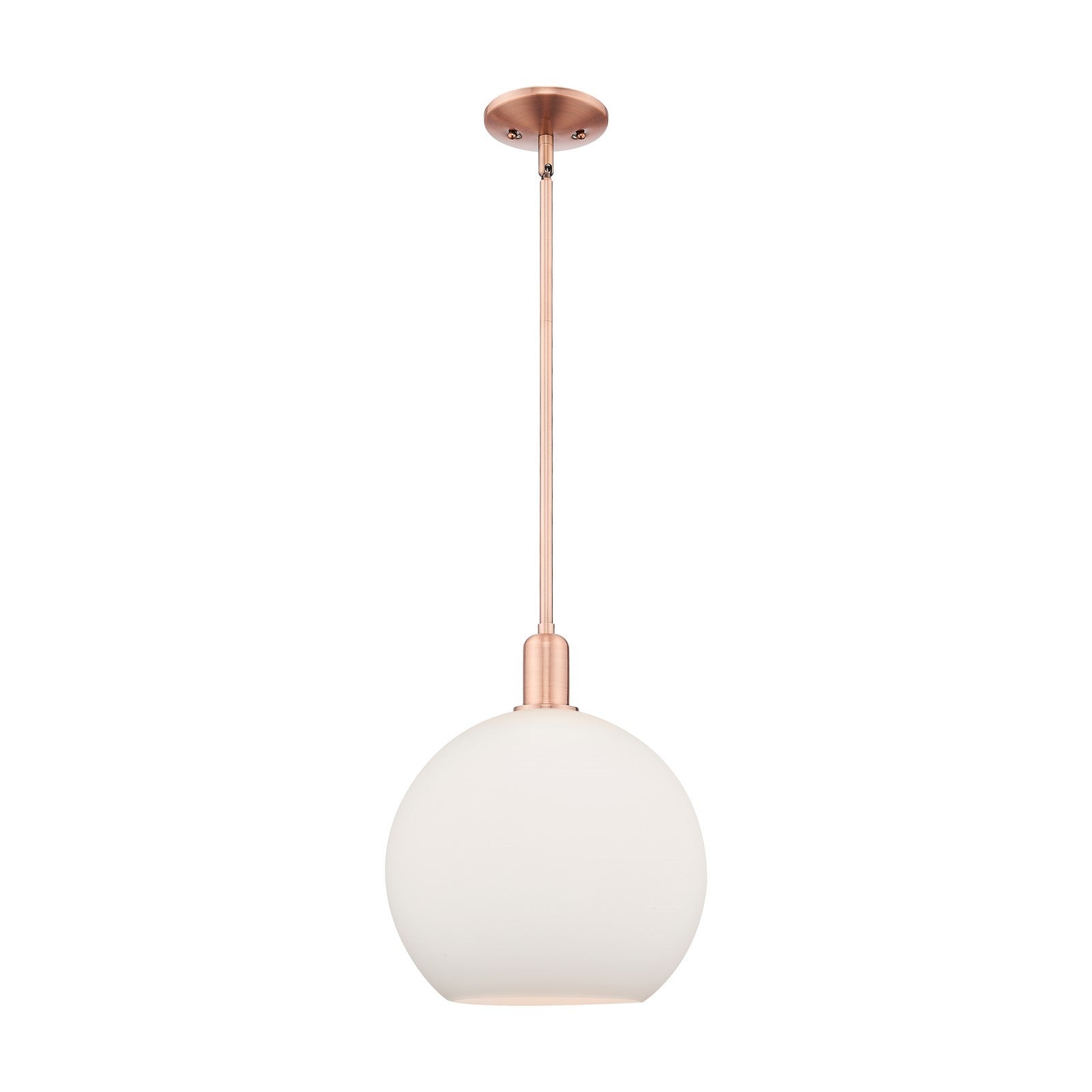 Innovations Athens 12in 1-Light Mini Pendant | Industrial Antique Copper and Matte White Glass | Kitchen Island & Dining Room | Model 716-1S-AC-G121-12