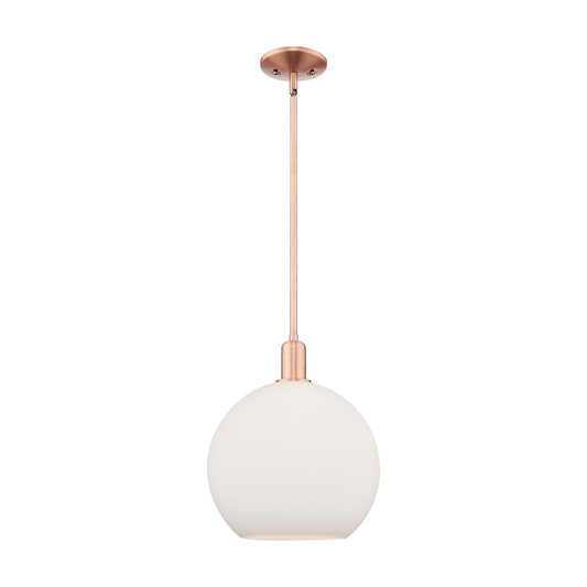 Innovations Athens 12in 1-Light Mini Pendant | Industrial Antique Copper and Matte White Glass | Kitchen Island & Dining Room | Model 716-1S-AC-G121-12